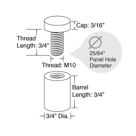 Outwater Round Standoffs, 3/4 in Bd L, Aluminum 3/4 in OD 3P1.56.00340